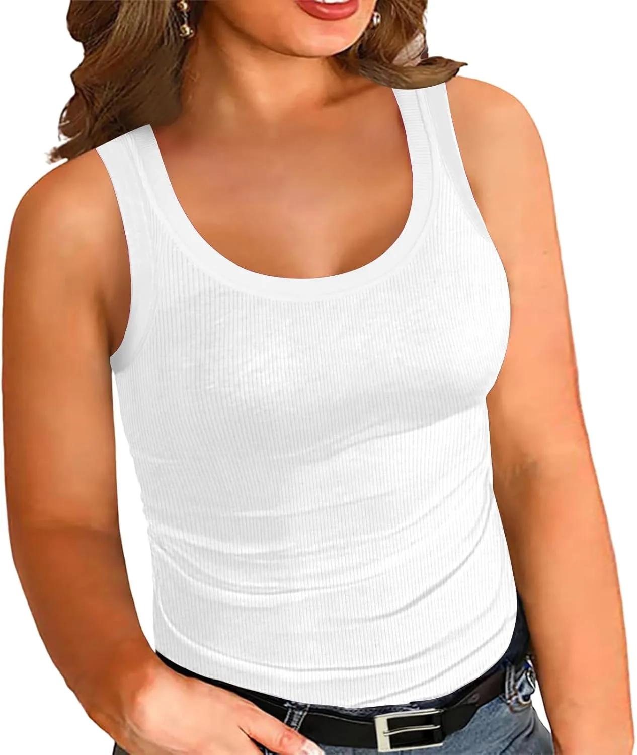 Women's Plus Size Tank Tops Summer Sleeveless Scoop Neck Cami Top Shirt Ribbed Knit Basic Casual Racerback Blouse