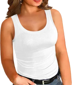 Women's Plus Size Tank Tops Summer Sleeveless Scoop Neck Cami Top Shirt Ribbed Knit Basic Casual Racerback Blouse