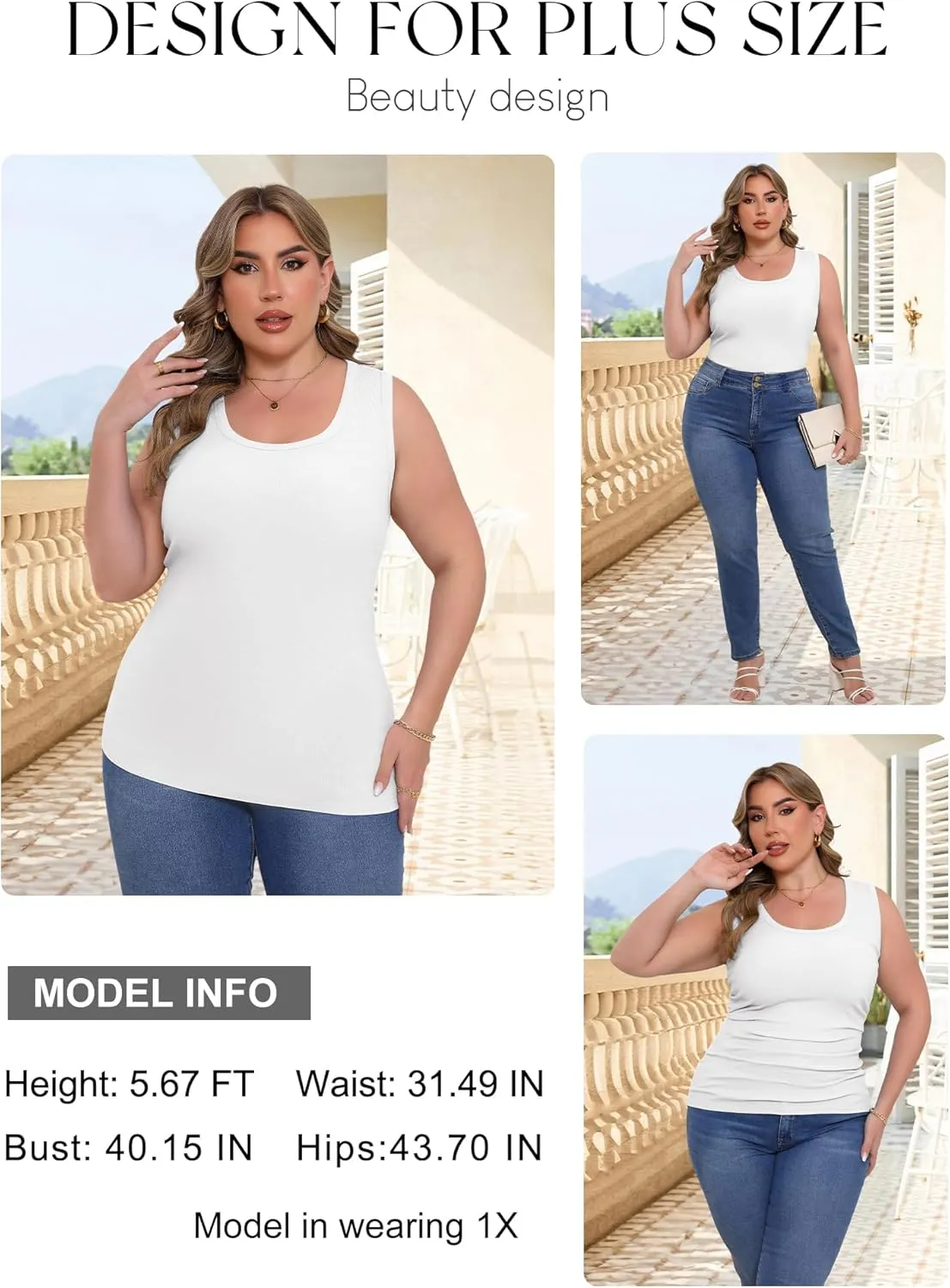 Women's Plus Size Tank Tops Summer Sleeveless Scoop Neck Cami Top Shirt Ribbed Knit Basic Casual Racerback Blouse