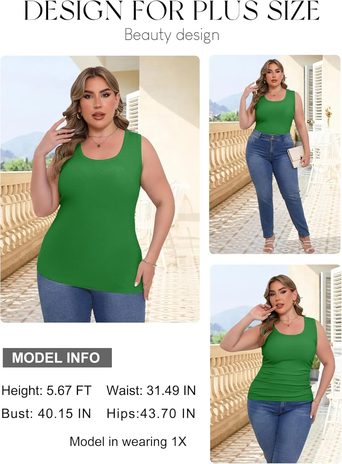 Women's Plus Size Tank Tops Summer Sleeveless Scoop Neck Cami Top Shirt Ribbed Knit Basic Casual Racerback Blouse