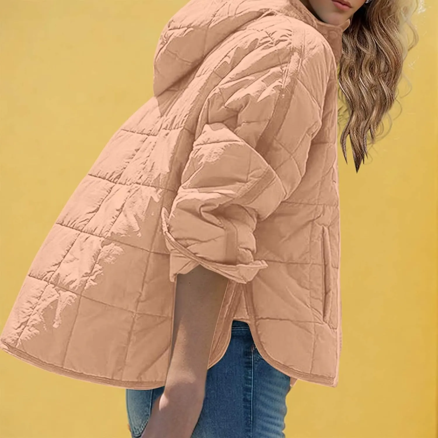 Women's Quilted Warm Puffer Jacket Winter Packable Pullover Down Coat Oversized Hoodie Lightweight Long Sleeve Outwear