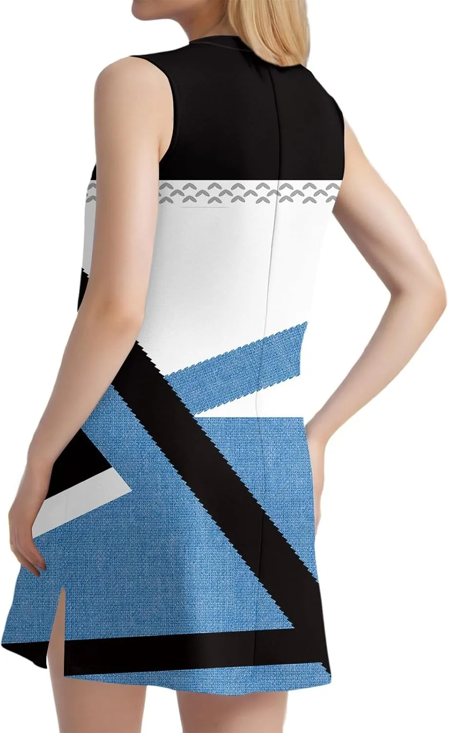 Women's Sleeveless Geometric Print Casual Summer Dress V-Neck Loose Fit Sundress with Pockets for Daily Wear