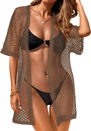Womens Summer Cardigan Short Sleeve Crochet Casual Tops Kimono Open Front Cover Up Hollow Out Jacket