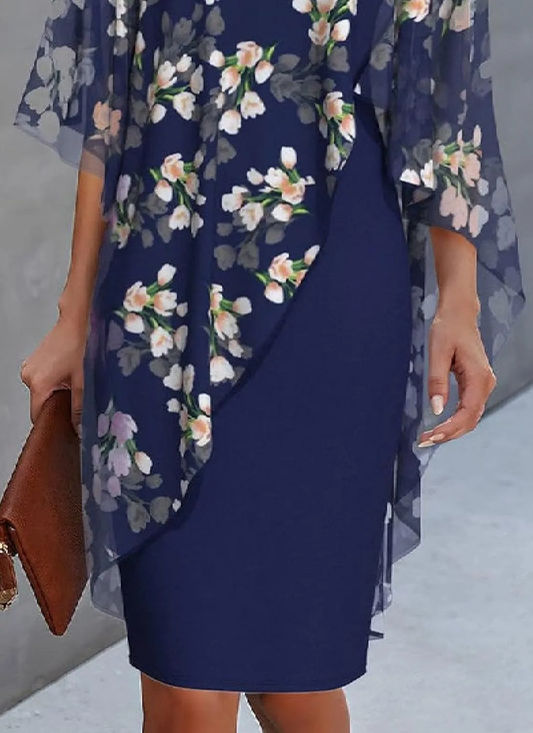 Womens Summer Casual Floral Printed Mini Dresses Round Neck Short Sleeve Fashion Flowy Layered Dress