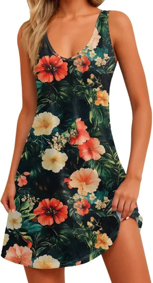 Womens Summer Dresses 2025 Loose V Neck Sleeveless Sundresses Beach Swimsuit Coverup with Pockets
