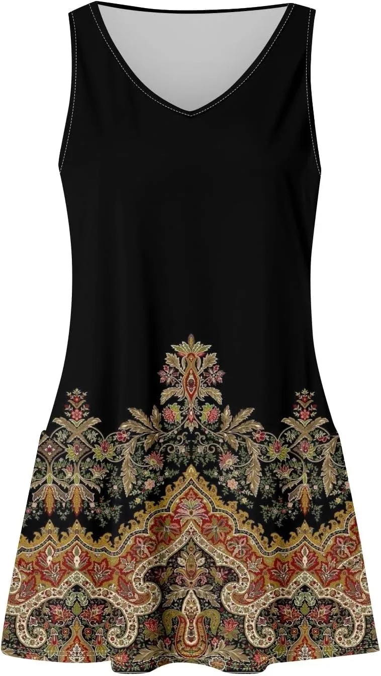 Womens Summer Dresses 2025 Loose V Neck Sleeveless Sundresses Beach Swimsuit Coverup with Pockets