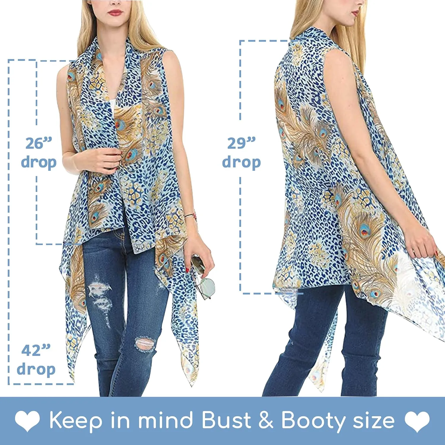 Womens Summer Kimono Vest Long Sheer Sleeveless