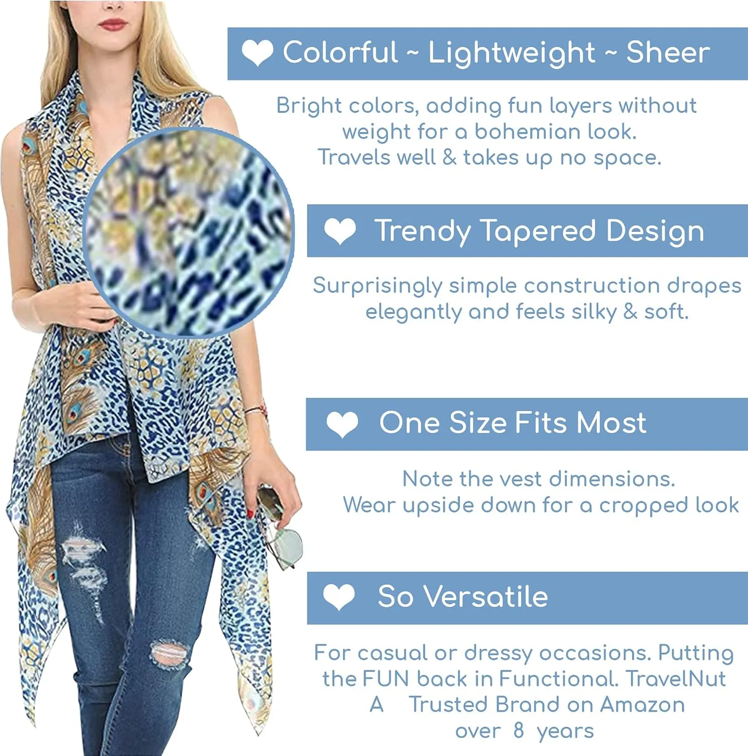 Womens Summer Kimono Vest Long Sheer Sleeveless