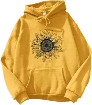 Womens Sunflower Hoodies Oversized Casual Drawstring Pockets Y2K Hooded Sweatshirts 2024 Fall Fashion Comfort Hoodie