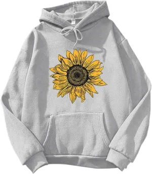 Womens Sunflower Hoodies Oversized Casual Drawstring Pockets Y2K Hooded Sweatshirts 2024 Fall Fashion Comfort Hoodie