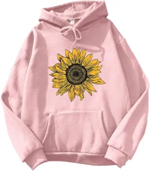 Womens Sunflower Hoodies Oversized Casual Drawstring Pockets Y2K Hooded Sweatshirts 2024 Fall Fashion Comfort Hoodie