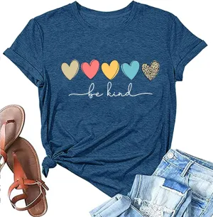 Womens T Shirts Be Kind Shirt Cute Graphic Blessed Shirt Short Sleeve Tees Funny Inspirational Teacher T-Shirt Tops