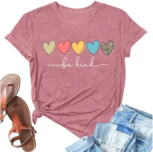 Womens T Shirts Be Kind Shirt Cute Graphic Blessed Shirt Short Sleeve Tees Funny Inspirational Teacher T-Shirt Tops