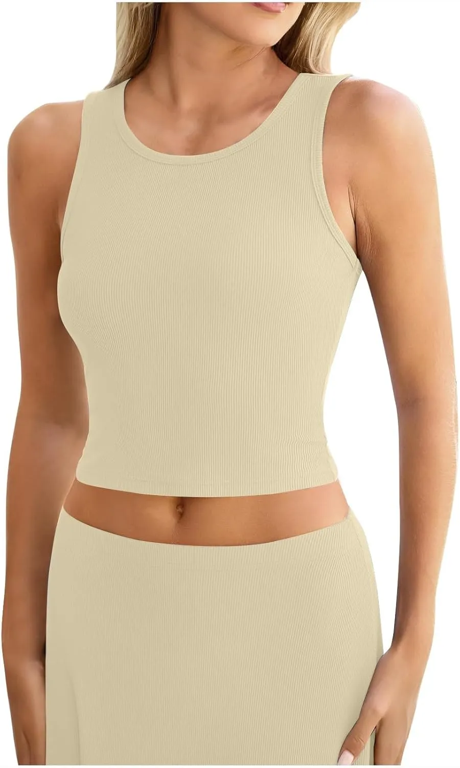 Womens Two Piece Skirt Set Casual Ribbed Knit Crew Neck Short Sleeve Slim Fit Cropped Tops and Swing Midi Skirts Sets