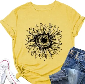 Women's Vintage Floral Pattern Shirt Boho Short Sleeve T-Shirt Cute Dandelion Plant Wildflower Shirt Gardening Lover Gift