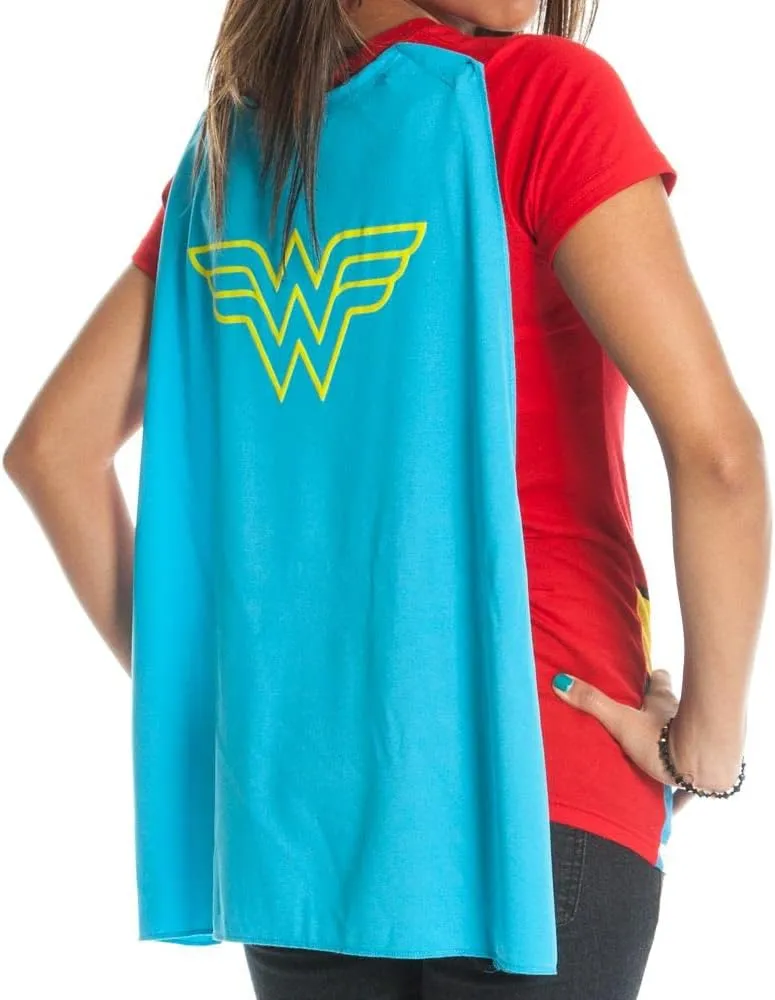 Wonder Woman Glitter Logo Juniors Costume Cosplay Cape T-Shirt Tee Shirt DC Comics