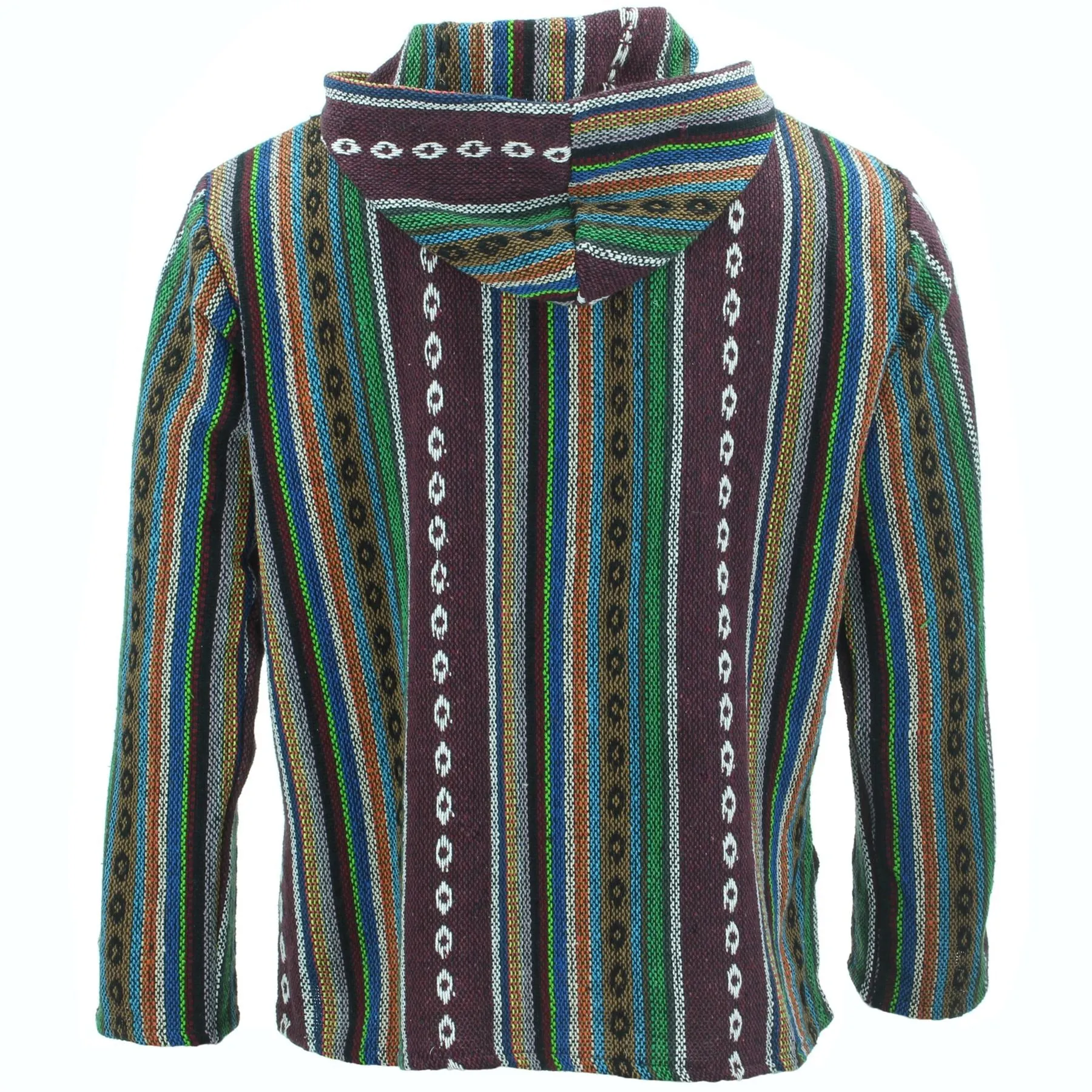 Woven Cotton Baja Hoodie - Maroon, Blue & Green