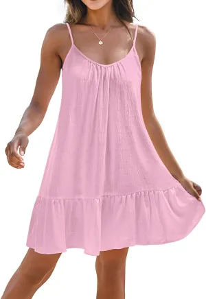 Yonique Women Beach Cover Up Dresses Spaghetti Strap Dresses Summer Coverups Casual Sundresses with Ruffle Hem
