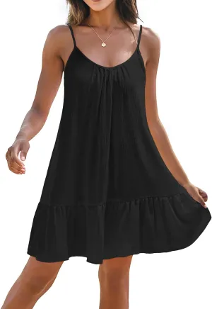 Yonique Women Beach Cover Up Dresses Spaghetti Strap Dresses Summer Coverups Casual Sundresses with Ruffle Hem