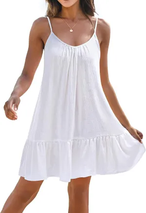 Yonique Women Beach Cover Up Dresses Spaghetti Strap Dresses Summer Coverups Casual Sundresses with Ruffle Hem