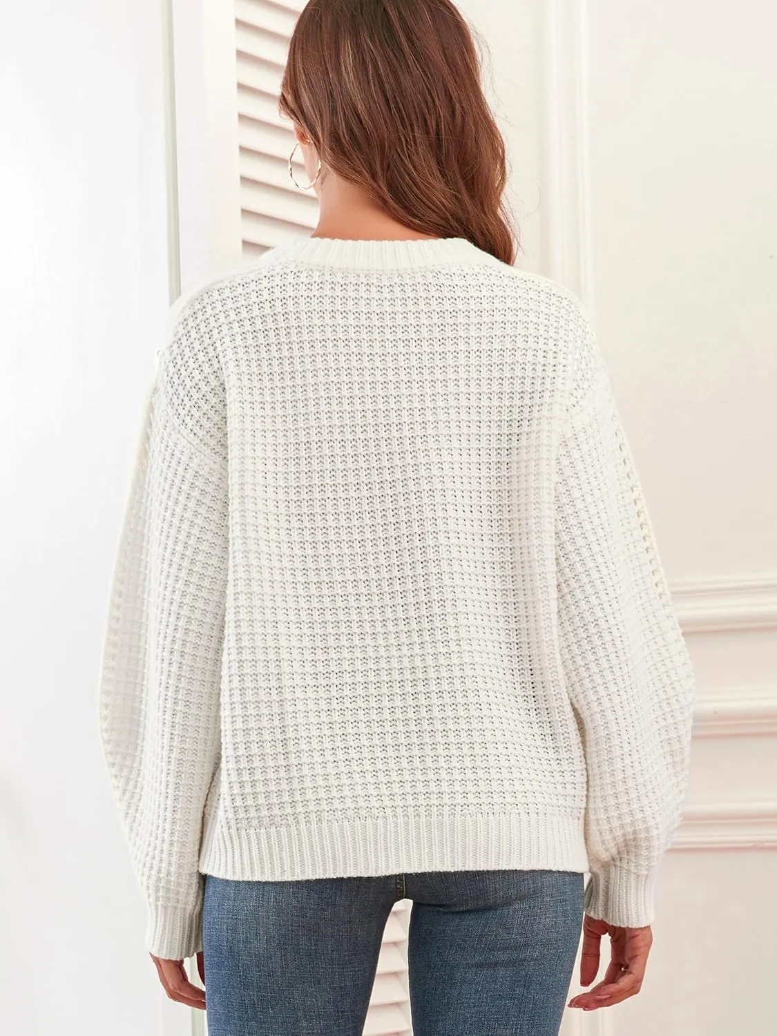 ZAFUL Womens Sweater Cable Knit Oversized Sweaters Crewneck Long Sleeves Casual Knit Pullover Tops