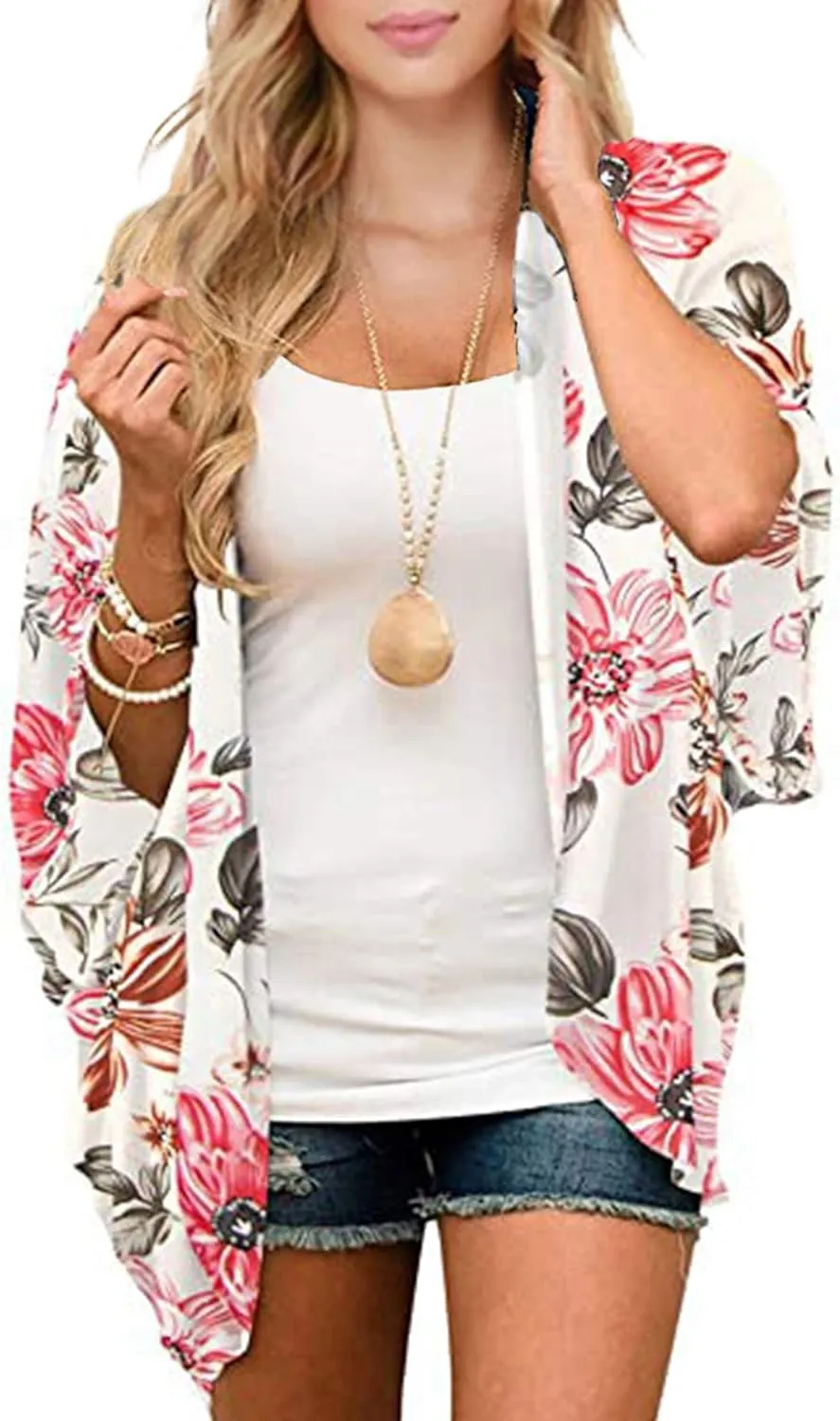 Zando Womens Floral Kimono Cover Ups Short Sleeve Kimono Cardigans Casual Shawl Cardigan Loose Open Front Kimono Tops