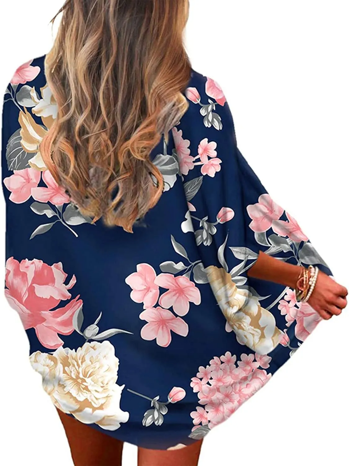 Zando Womens Floral Kimono Cover Ups Short Sleeve Kimono Cardigans Casual Shawl Cardigan Loose Open Front Kimono Tops