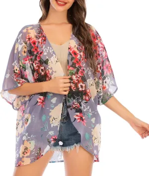 Zando Womens Floral Kimono Cover Ups Short Sleeve Kimono Cardigans Casual Shawl Cardigan Loose Open Front Kimono Tops