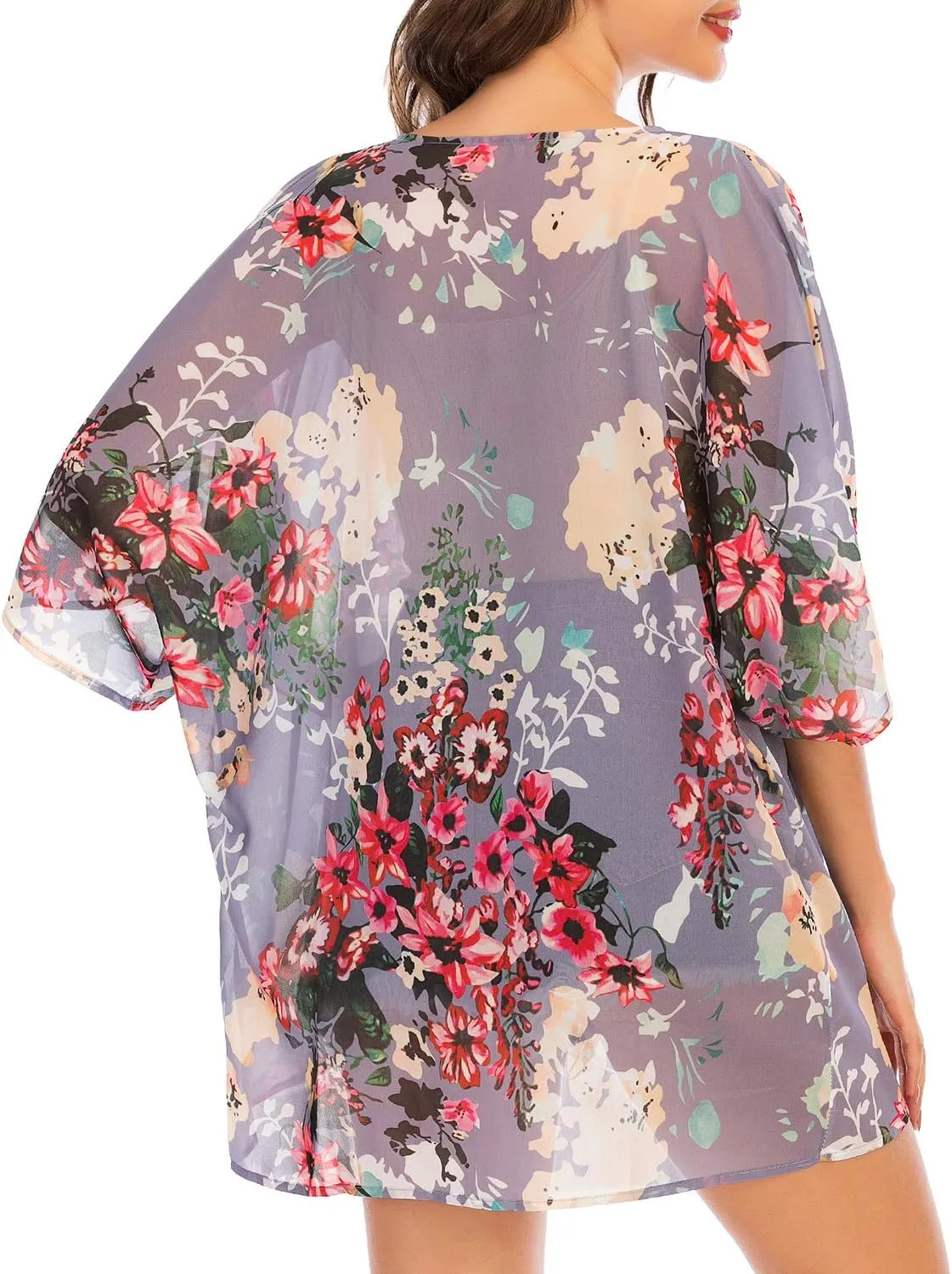 Zando Womens Floral Kimono Cover Ups Short Sleeve Kimono Cardigans Casual Shawl Cardigan Loose Open Front Kimono Tops