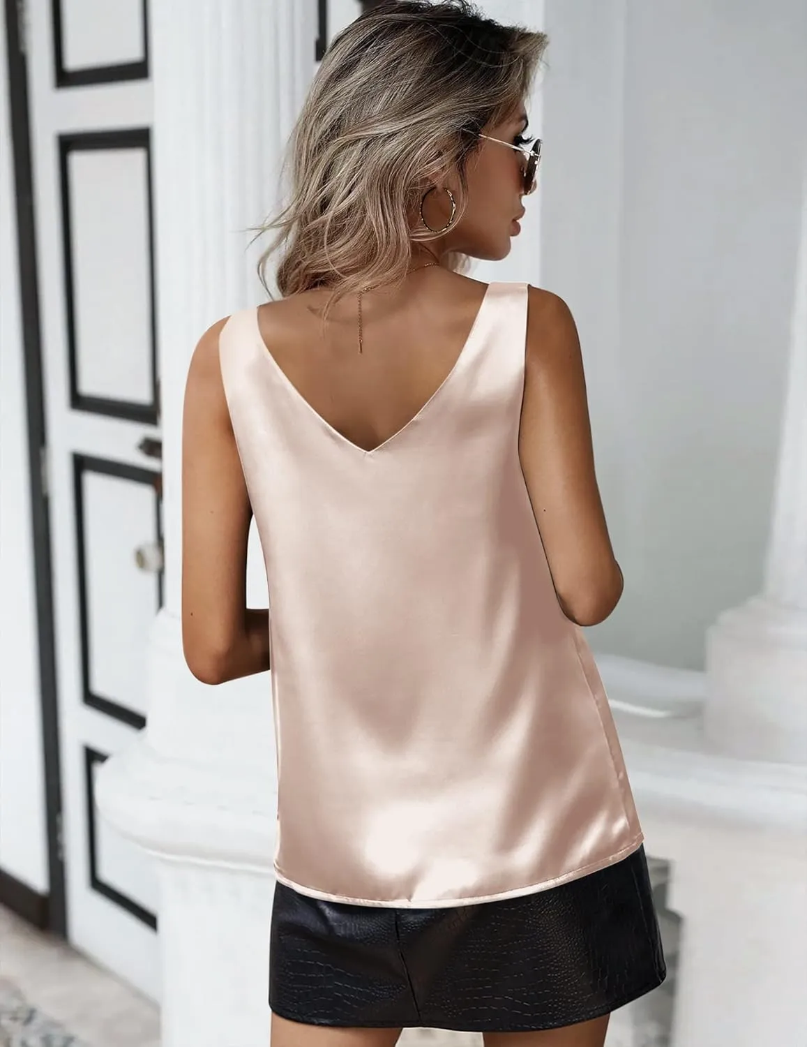 Zeagoo Women 2025 Silk Satin Tank Tops Dressy V Neck Camisole Blouse Casual Sleeveless Cami Summer Tanks Shirt