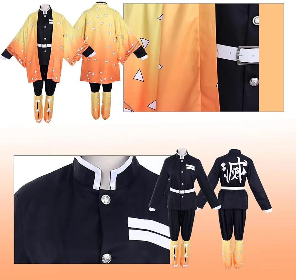 Zenitsu Cosplay Anime Costume Adult Outfit Zenitsu Kimono Cloak for Halloween Party Cosplay Women