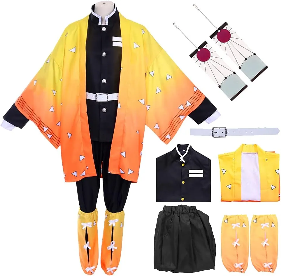 Zenitsu Cosplay Anime Costume Adult Outfit Zenitsu Kimono Cloak for Halloween Party Cosplay Women