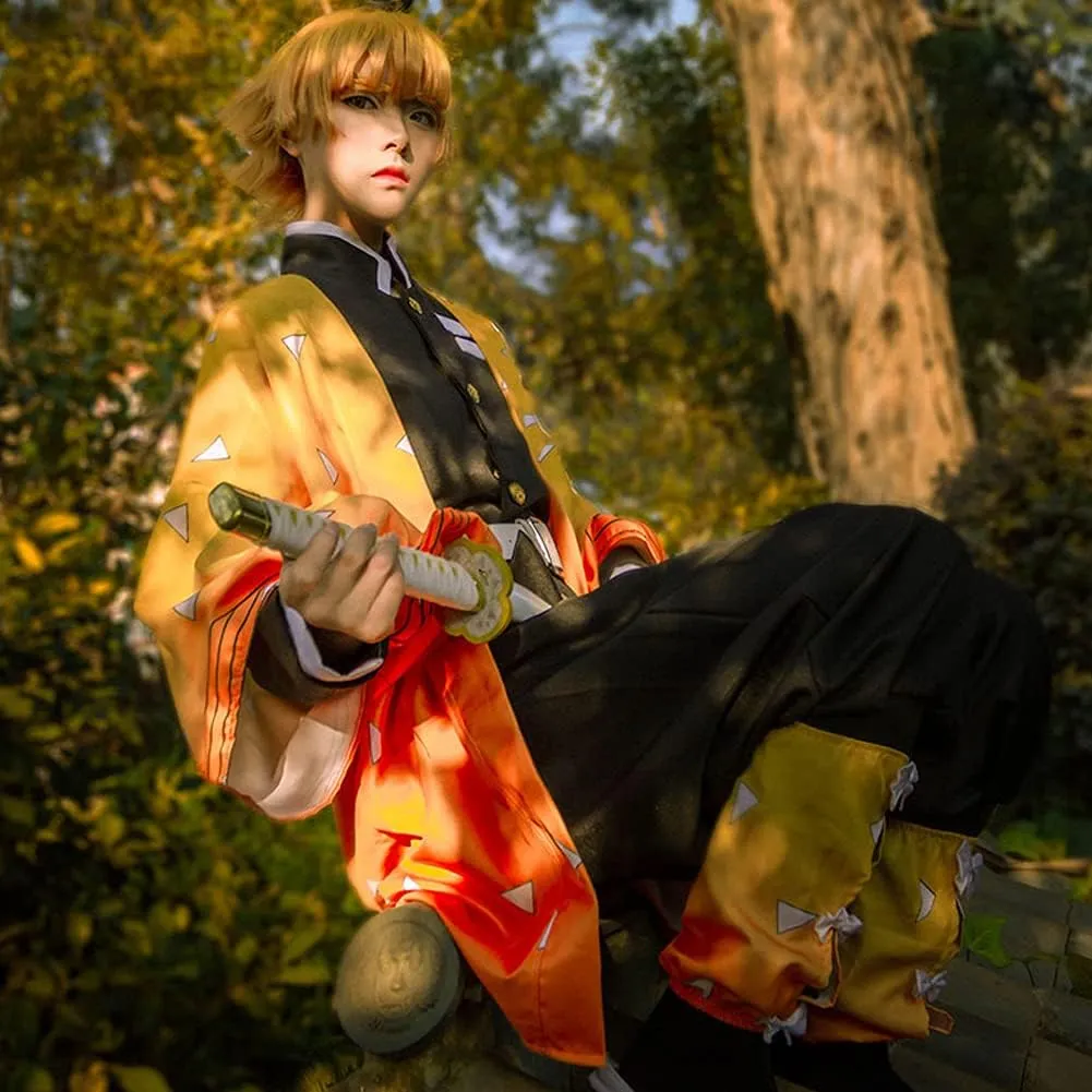 Zenitsu Cosplay Anime Costume Adult Outfit Zenitsu Kimono Cloak for Halloween Party Cosplay Women