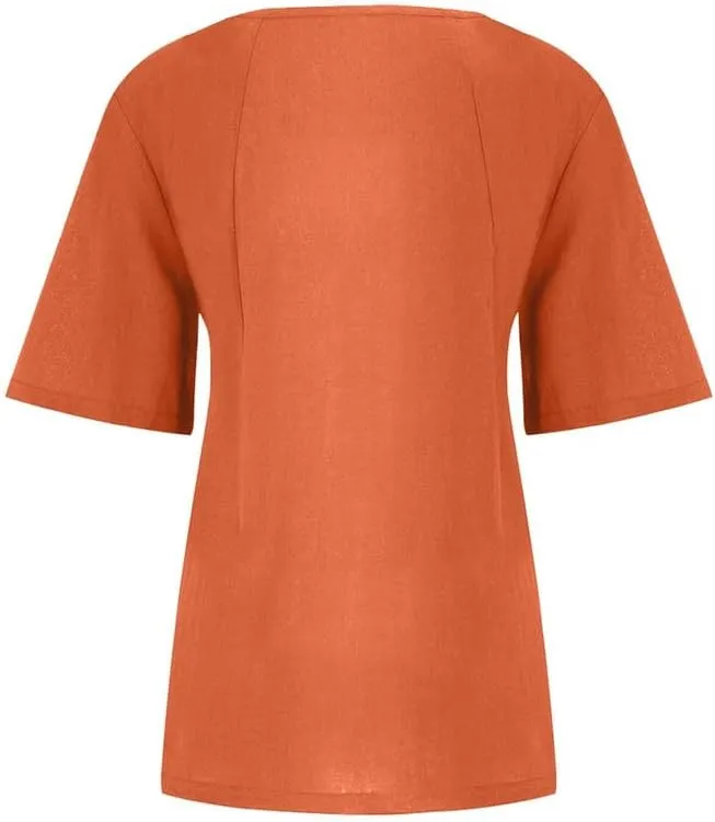ZOCAVIA Women's Cotton Linen Shirts Summer Casual Boho Floral Short Sleeve Buttons Blouse Oversized Loose Ladies Tunic Tops