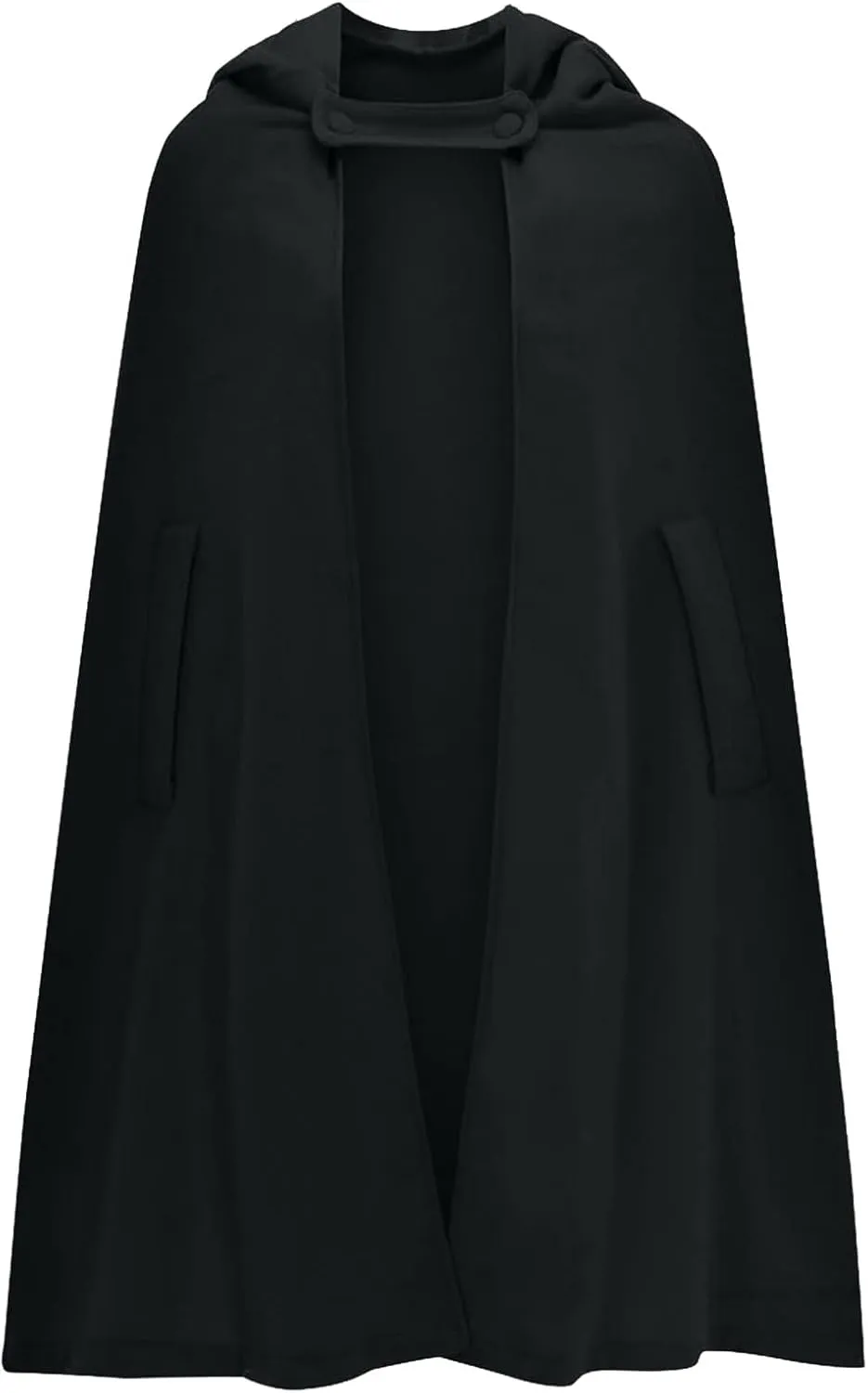 ZYXTIM Women's Wool Blend Hooded Poncho Cape Button Open Front Fall Winter Warm Pea Coat Cloak Elegant Classy Maxi Cape Coat