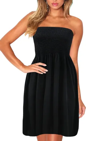 Zyyfly Tube Top Dress Women Summer Beach Coverup Stretch Smocked Strapless Dress